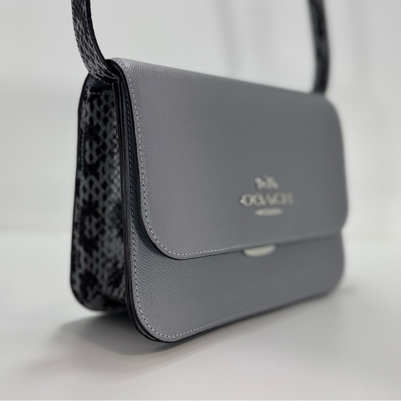 COACH Brynn Flap Crossbody Bag Gray with Snake Strap - Picture 2 of 15